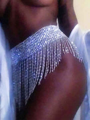 Sparkling Metallic Body Chain Rhinestone Fringe Skirt