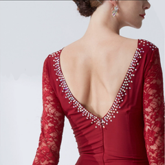 YUN Customisable-Women's Long Sleeve V-neck Backless DiamonWaltModern Ballroom Dance Dress Competition Dresses