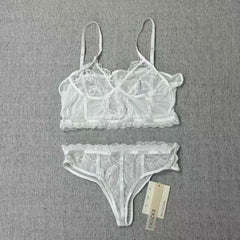 Lace deep V plunging bra set with two pieces