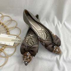 Pointed-Toe Flat Rhinestone Slippers