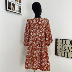 V-Neck Printed Lantern Sleeve Dress