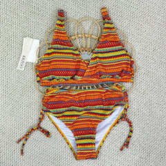 Colorful striped one-piece swimsuit