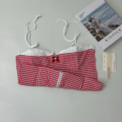 Plaid lace patchwork short bandeau top