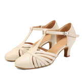 Women's PU Beige Leather Retro Customized Heel Ballroom Dance Shoes Character Dance Shoes