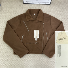 Collared multiple-zipper short coat