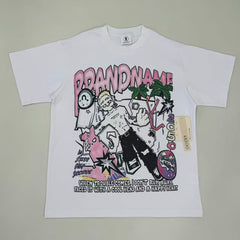 Printed loose-fitting pure cotton short-sleeved shirt