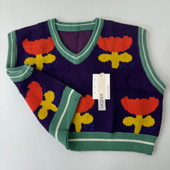 Purple embroidered sweater vest
