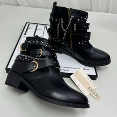 Punk-style rivet mid-calf boots