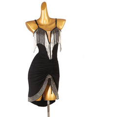 Customisable-Women's Sequin Tassel Latin Dance Dress Rumba Dance Practice Dresses Performance Dresses