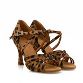 Women's Customized Heel Leopard Strappy Latin Dance Shoes Ballroom Dance Shoes