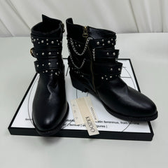 Punk-style rivet mid-calf boots