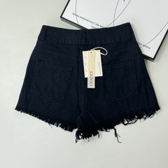 Waterdrop bead fringed denim shorts