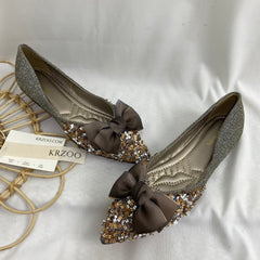 Pointed-Toe Flat Rhinestone Slippers
