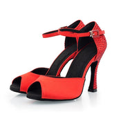 Women's Silk Satin Customized Heel Rhinestone Latin Shoes Salsa Shoes Ballroom Dance Shoes