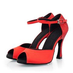Women's Silk Satin Customized Heel Rhinestone Latin Shoes Salsa Shoes Ballroom Dance Shoes