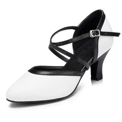 Women's White Real Leather Customized Heel White Ballroom Dance Shoes Wedding Dance Shoes