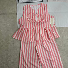 V-neck striped lace-up pants casual suit