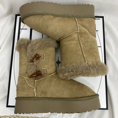 Shearling Horn-Buckled Snow Boots