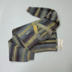 Multi-color striped V-neck pullover knitted sweater