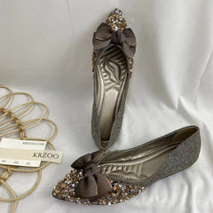 Pointed-Toe Flat Rhinestone Slippers
