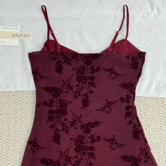 French-style retro flocking printed halter dress