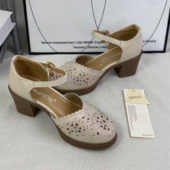 Hollow upper cowhide soft-soled shoes
