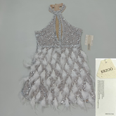 Backless pearl rhinestone feather dress