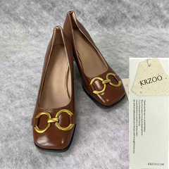 Metal buckle square-toe high-heeled shoes