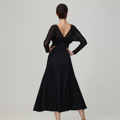 Customisable-Women's V Neck Long Sleeve WaltModern Ballroom Dance Dress Competition Dresses