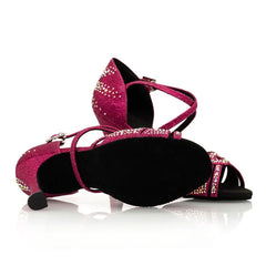 Women's Purple 10cm Heel Open Toe Strappy Dance Heels with Crystals