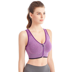 Large Size Front Shockproof Wire-Free Zipper Sports Bra