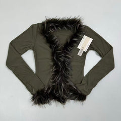 Net fabric fringed long-sleeved outer shirt top