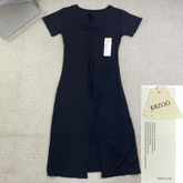 V-neck drawstring ruffled dress