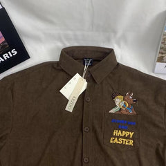 Letter Embroidered Corduroy Shirt