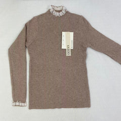 High-neck long-sleeved lace knitted top