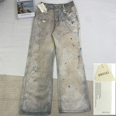 3D Printed Straight Wash Denim Pants