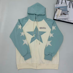 Contrasting-color star-patterned cardigan jacket