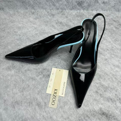 Leather upper low-heeled pointed-toe high-heeled shoes