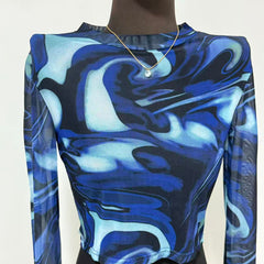 Crew Neck Pullover Printed Crop Top