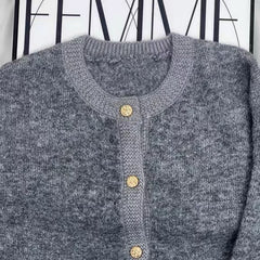 Grey Crew Neck Knit Cardigan