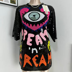 Heart-Eye Letter Sequin T-Shirt