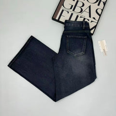 Retro blue water-washed mid-rise flared pants