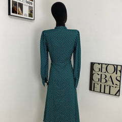 Green Polka Dot Single Breasted Dress
