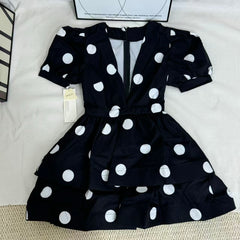 Printed Deep-V Polka-Dot A-Line Dress