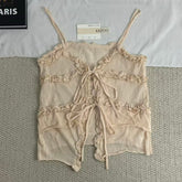 Classic ruffled V-neck halter knit top