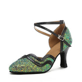 Women's Sparkling Glitter Customized Heel Closed Toe Ballroom Dance Shoes Modern Dance Shoes