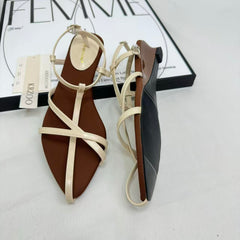 Fine ribbon pointed open-toe sandals