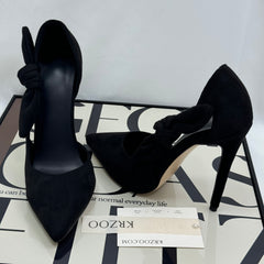 Velvet-patterned bow-top shoes