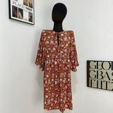 V-Neck Printed Lantern Sleeve Dress