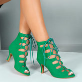 Women's Green Suede Sole Customized Heel Dance Boots JazSalsa Dance Shoes